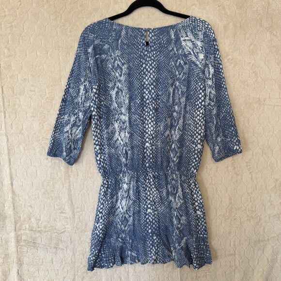 Soft‎ Joie Size S Arryn Snakeskin Ruffle Dress Cinched Waist 3/4 Sleeve Mini - Picture 10 of 10